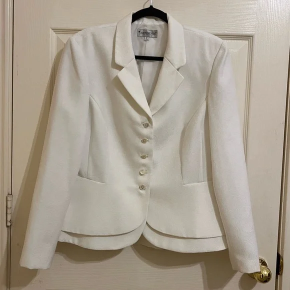 John Meyer Of Norwich Elegant White Self Patterned Blazer Jacket - Picture 2 of 8